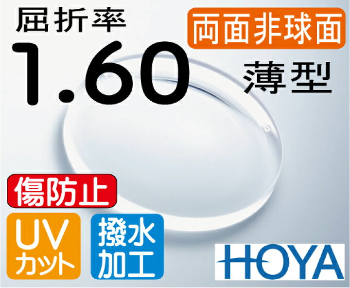 楽天市場】HOYA 両面非球面1.60 傷防止レンズ違和感が最も少ない薄型 