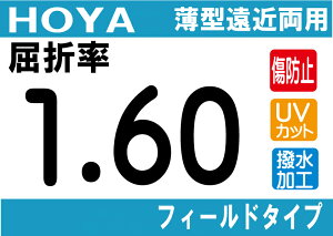 HOYA NEWハイグレード傷防止コート付薄型遠近両用レンズ屈折率1.60撥水加工+UVカットシンクロフィールドタイプ両面シンクロ設計(2枚価格) レンズ交換のみでもOK