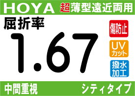 HOYA NEWハイグレード傷防止コート付超薄型★中間重視遠近両用レンズ屈折率1.60超撥水加工＋UVカットシンクロシティタイプ両面シンクロ設計（2枚価格) レンズ交換のみでもOK