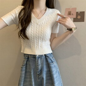 サマーニット ショート丈 リブニット レディース トップス 涼しい 細見え リブセーター Vネック 襟付き トップス レディース リブキャミ サマーニット セーター 薄手 半袖 無地 通勤 ベーシック カットソー 重ね着 キャミソール キレイめ リブ編み おしゃれ 肌着 送料無料