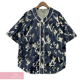 LOUIS VUITTON 2020AW LV Leaf Denim Baseball Shirt 1A7XFP ルイヴィトン LVリーフデニムベースボールシャツ 半袖 デニムシャツ 総柄ロゴ インディゴ サイズM【230929】【中古-B】【me04】