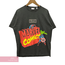 KITH×Marvel 2022SS Spider Man Avengers Vintage Tee キス×マーベル スパイダーマン アベンジャーズヴィンテージTシャツ 半袖カットソー ひび割れプリント加工 ヴィンテージ加工 ブラック サイズM 【221105】【新古品】【me04】