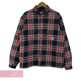 Supreme 2021AW Quilted Plaid Flannel Shirt シュプリーム キルテッドプレイドフランネルシャツ 中綿キルティングシャツ ロゴ刺繍 レッド×グリーン サイズS 【220307】【中古-A】【me04】【mmmr05】