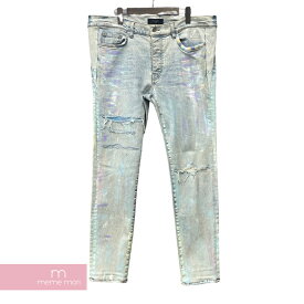 AMIRI Painter Tie Dye Patch Jeans アミリ ペインタータイダイパッチジーンズ ストレッチスキニーデニムパンツ ペイント・ブリーチ・リペア加工 刺繍 ボタンフライ インディゴ サイズ34【230505】【中古-A】【me04】