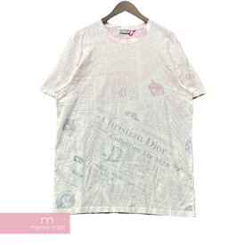 Dior×Daniel Arsham 2020SS Newspaper Tee 023J600C0589 ディオール×ダニエル・アーシャム ニュースペーパーTシャツ 半袖カットソー 総柄 ホワイト サイズXL【230505】【中古-A】【me04】