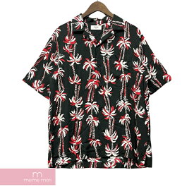 CELINE 2023SS Hawaiian Shirt in Printed Viscose 2C946727T セリーヌ ビスコースプリンテッドハワイアンシャツ アロハシャツ 半袖 オープンカラー 総柄 ヤシの木 ブラック サイズ37【230811】【新古品】【me04】