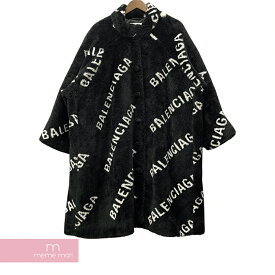 BALENCIAGA 2019AW Oversized Logo Faux Fur Coat 583846 TGQ02 バレンシアガ オーバーサイズロゴフェイクファーコート 中綿ロングコート 総柄ロゴ 裏地キルティング ブラック サイズ40【230831】【新古品】【me04】