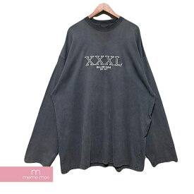 BALENCIAGA 2022 XXXL Long Sleeve Tee バレンシアガ ロングスリーブTシャツ 長袖カットソー ロンT ロゴプリント ダークネイビー サイズ4 【241229】【中古-B】