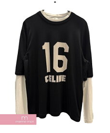 CELINE 2024SS 16 Loose Teeレイヤード　長袖カットソー セリーヌ 16ルーズTシャツ プリント ナンバリング ブラック サイズXS【250615】【中古-A】