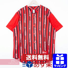 Supreme 2019SS Jacquard Logo Baseball Jersey シュプリーム ジャカードロゴベースボールジャージー 半袖シャツ ストライプ レッド サイズL【190717】【新古品】