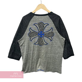 CHROME HEARTS Raglan Sleeve Tee クロムハーツ ラグランスリーブTシャツ 長袖カットソー 7分袖 ロンT バックロゴ ハーフボタン プリント グレー サイズM【231226】【中古-C】【me04】