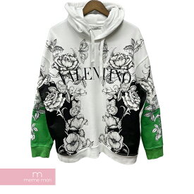 【BIG PRICE OFF】VALENTINO 2021AW Dark Blooming Flower Print Front Logo Hoodie WV3MF19I7L6 ヴァレンティノ フラワープリントフロントロゴフーディ プルオーバーパーカー ホワイト サイズS 【240419】【中古-A】【me04】