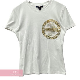 LOUIS VUITTON Gold Logo T-Shirt ルイヴィトン ゴールド ロゴ Tシャツ 半袖カットソー 胸ロゴ ホワイト×ゴールド サイズM【240410】【中古-A】【me04】