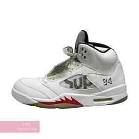 【BIG PRICE OFF】Supreme×NIKE 2015AW AIR JORDAN 5 RETRO 824371-101 シュプリーム×ナイキ エアジョーダン5 ハイカットスニーカー ホワイト サイズUS10.5(28.5cm) 【240224】【新古品】【me04】