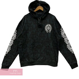 【BIG PRICE OFF】CHROME HEARTS 2024SS Graveyard Cemetery Cross Sweat Hoodie クロムハーツ グレイブヤードセメタリークロススウェットフーディパーカー プルオーバー 総柄 ロゴプリント フローラルロゴ ホースシュー ブラック サイズL【240423】【新古品】【me04】