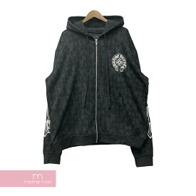 【BIG PRICE OFF】CHROME HEARTS 2024SS Graveyard Cemetery Cross Sweat Zip-Up Hoodie クロムハーツ グレイブヤードセメタリークロススウェットフーディジップアップパーカー 総柄 ロゴプリント フローラル ホースシュー ブラック サイズXL【240505】【新古品】【me04】