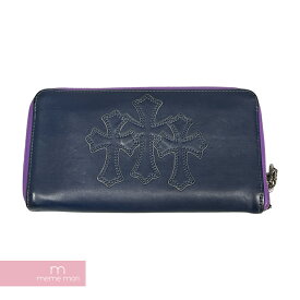 【BIG PRICE OFF】CHROME HEARTS 3Cemetery Dagger Zip Wallet クロムハーツ 3セメタリー ジップウォレット 二つ折り長財布 クロスパッチ レザーパッチ ダガー パープル 【240423】【中古-B】【me04】