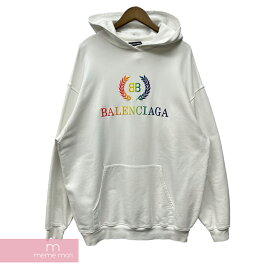 BALENCIAGA 2019SS Rainbow BB Logo Hoodie 570811 TEV50 バレンシアガ レインボーBBロゴフーディー パーカー BBロゴ ホワイト サイズXS 【240508】【中古-B】【me04】