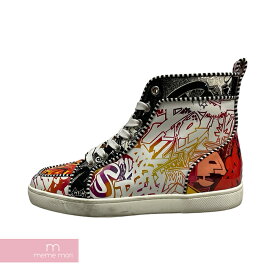 【BIG PRICE OFF】Christian Louboutin Rantus Orlato High Cut Sneakers クリスチャンルブタン ランタスオーラト ハイカットスニーカー 総柄 ロゴ ホワイト×マルチカラー サイズ40 【240526】【中古-C】【me04】