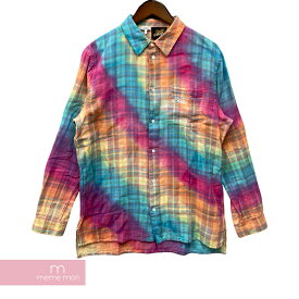 LOEWE×Paula's Ibiza Check Rainbow Shirt H616337X71 ロエベ×パウラズイビザ チェックレインボーシャツ 長袖 胸ポケ 加工 グラデーション ロゴ刺繍 レインボー サイズ39【240603】【中古-A】【me04】