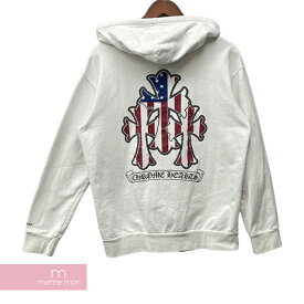 CHROME HEARTS American 3 Cemetery Cross Hoodie クロムハーツ アメリカンセメタリークロスフーディ ジップアップパーカー バックロゴ ホースシュー ダガージップ ホワイト サイズL 【231225】【中古-B】【me04】