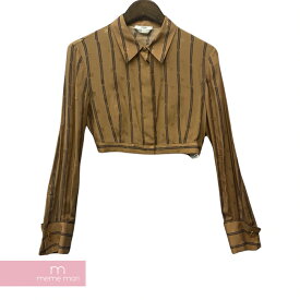 FENDI Brown Cropped Silk Shirts FS7476 AGTQ フェンディ ブラウンクロップドシルクシャツ 長袖 ブラウス 総柄 ストライプ ブラウン サイズ38 【240206】【中古-A】【me04】