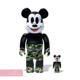 MEDICOM TOY×A BATHING APE×Disney 2019AW BE@RBRICK BAPE MICKEY MOUSE 100% & 400% Green メディコムトイ×アベイシングエイプ×ディズニー ベアブリック ベイプミッキーマウス グリーン ホビー インテリア 雑貨 オリーブ【220812】【新古品】【me04】