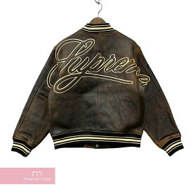 Supreme 2019SS Worn Leather Varsity Jacket シュプリーム ウォーンレザーバーシティジャケット スタジアムジャケット スタジャン スクリプトロゴ ヴィンテージ加工 ラムスキン ブラウン サイズM【220616】【新古品】【me04】