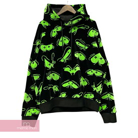 LOUIS VUITTON 2022AW Eyes Graphic Jacquard Hoodie 1AAGWI ルイヴィトン アイズグラフィックジャカードフーディ プルオーバーパーカー 総柄 ベロア モノグラム ブラック×グリーン サイズXL【230217】【中古-A】【me04】