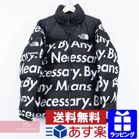 Supreme×THE NORTH FACE 2015AW Nuptse Jacket By Any Means Necessary シュプリーム×ノースフェイス 文字ヌプシジャケット ダウン エニーミーンズ 総柄 ブラック サイズM プレゼント ギフト【191028】【中古-B】