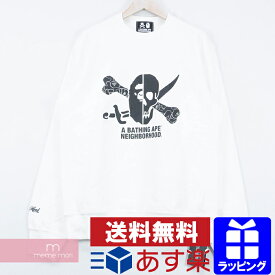 A BATHING APE×NEIGHBORHOOD 2018AW Crewneck アベイシングエイプ×ネイバーフッド ロゴプリントクルーネックスウェットシャツ トレーナー 裏起毛 ホワイト サイズXL プレゼント ギフト【191103】【新古品】【me04】【HW】