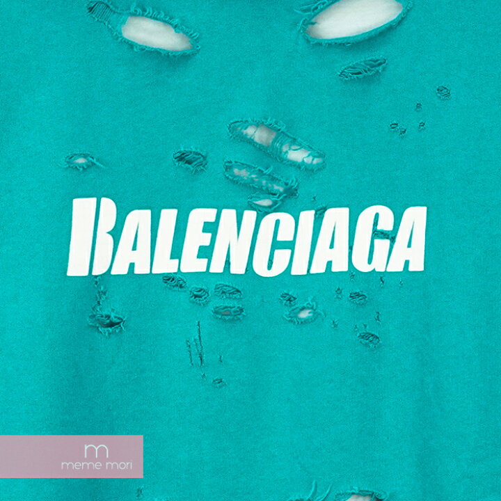 Balenciaga ダメージ加工 パーカー M ターコイズデストロイ