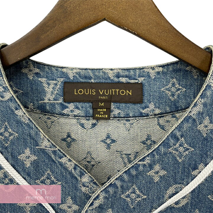 Supreme Louis Vuitton SUPREME LOUISVUITTON Size: XXS 17AW LV Jacquard Denim  Baseball Jersey Monogram Denim Baseball Short Sleeve Shirt