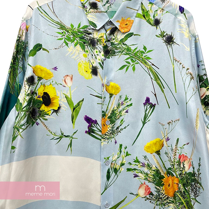 LOUIS VUITTON 2020SS Silk Flower Patchwork Shirt 1A7QMV ルイヴィトン  シルクフラワーパッチワークシャツ 総柄 裾ボタン ライトブルー サイズL【220202】【中古-B】【me04】 | meme mori