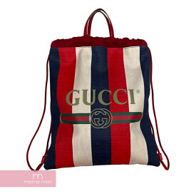 GUCCI 2018SS Drawstring Backpack 473872 527066 グッチ ドローストリングバックパック リュック 鞄 総柄 レザー切替 トリコロール レッド×ネイビー×ベージュ【231120】【中古-A】【me04】