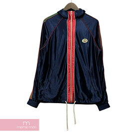 GUCCI Shiny Jersey Jacket with Web 655341 XJDF1 グッチ ウェブシャイニージャージジャケット トラックジャケット ジップブルゾン サイドライン ロゴパッチ ネイビー×グリーン×レッド サイズS【231129】【中古-A】【me04】