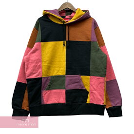 Supreme 2017AW Patchwork Hooded Sweatshirt Black シュプリーム パッチワークフーデッドスウェットシャツ ブラック プルオーバーパーカー ブラック×マルチカラー サイズL【221127】【新古品】【me04】