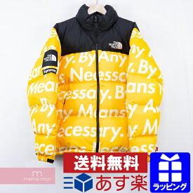 Supreme×THE NORTH FACE 2015AW Nuptse Jacket By Any Means Necessary シュプリーム×ノースフェイス 文字ヌプシジャケット ダウン エニーミーンズ 総柄 イエロー サイズL プレゼント ギフト【191115】【中古-B】