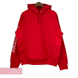 Supreme 2018SS Sleeve Embroidery Hooded Sweatshirt シュプリーム エンブロイデリーフーデッドスウェットシャツ プルオーバーパーカー サイドロゴ レッド サイズM【211205】【新古品】【me04】