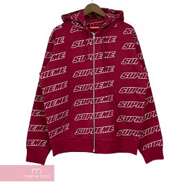 Supreme 2018SS Repeat Zip Up Hooded Sweatshirt シュプリーム リピートジップアップフーデッドスウェットシャツ パーカー 総柄ロゴ バーガンディ サイズM【211205】【新古品】【me04】