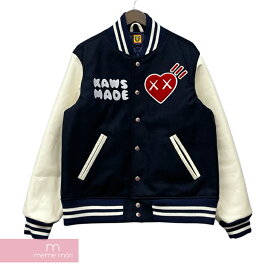 HUMAN MADE×KAWS 2021AW Varsity Jacket XX22JK004 ヒューマンメイド×カウズ バーシティジャケット ブルゾン スカジャン ワッペン ネイビー サイズM 【220108】【新古品】【me04】