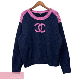 【BIG PRICE OFF】CHANEL 2022AW Cashmere Sweater P73911 10586 NL047 シャネル カシミヤセーター ニット ココマーク ビジュー 肩ボタン ネイビー サイズ50 【231028】【中古-A】【me04】