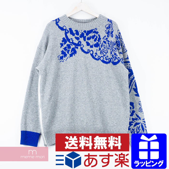 sacai 2019AW Floral Pullover Sweater 19-02059M サカイ フローラルプルオーバーセーター  クルーネックニット 裾ジップ グレー サイズ3【200218】 | meme mori