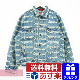 Supreme 2021SS Frayed Logos Denim Trucker Jacket シュプリーム フレイドロゴデニムトラッカージャケット デニムブルゾン 加工 総柄ロゴ インディゴ サイズL【210509】【新古品】【me04】