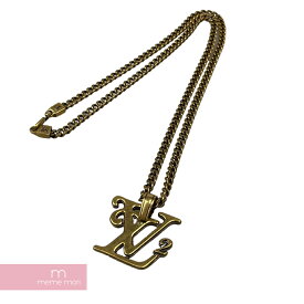 LOUIS VUITTON×NIGO 2020AW Collier Squared LV Gold Necklace MP2692 ルイヴィトン×ニゴー コリエ・スクエアード LVゴールドネックレス ペンダント ロゴ アクセサリー ゴールド【210912】【中古-B】【me04】