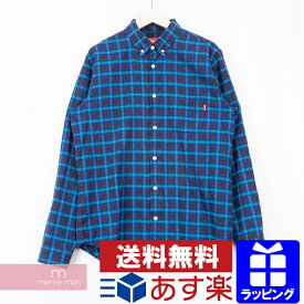 Supreme 2016AW Mini Shadow Plaid Shirt シュプリーム ミニシャドウプレイドシャツ オンブレチェック フランネルシャツ ボタンダウン ネイビー サイズM【200811】【中古-A】