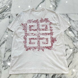 GIVENCHY 2022SS 4G Embroidered Logo Classic Fit Tee BW707Z3ZAB Size XS ジバンシィ 4G 刺繍ロゴ クラシックフィット Tシャツ 半袖カットソー 刺繡ロゴ ペイズリー柄 ホワイト×ピンク サイズXS【251014】【中古-A】