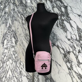 CHROME HEARTS TAKAMINI 3 Cemetery Cross Patch Leather Shoulder Bag クロムハーツ タカミニ 3 セメタリークロスパッチ レザーショルダーバッグ クロスボール CHプラス ラムスキン シルバー925 ピンク×ブラウン【250822】【新古品】