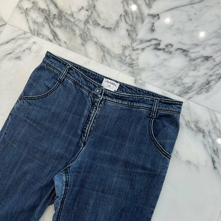 楽天市場】CHANEL COCO Button Denim Tapered Pants P31992V22199 Size  