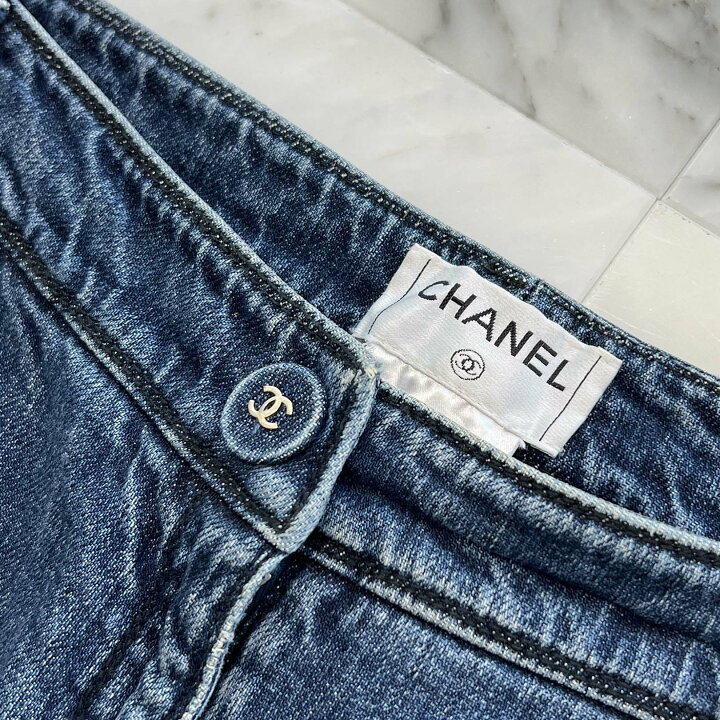 楽天市場】CHANEL COCO Button Denim Tapered Pants P31992V22199 Size  